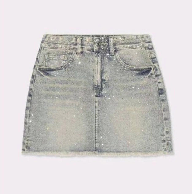 Mini Gonna Denim Sparkle Effetto Vintage
