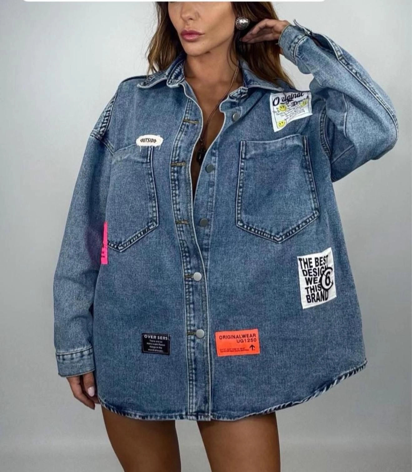 Camicia Denim Oversize con Patch