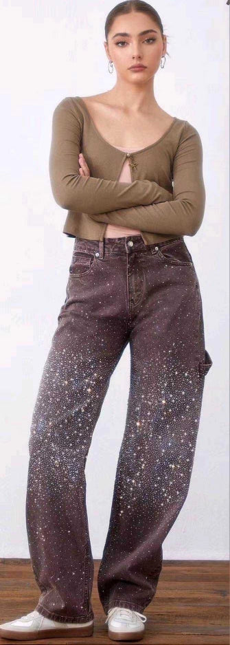 Jeans Decorato con Brillantini