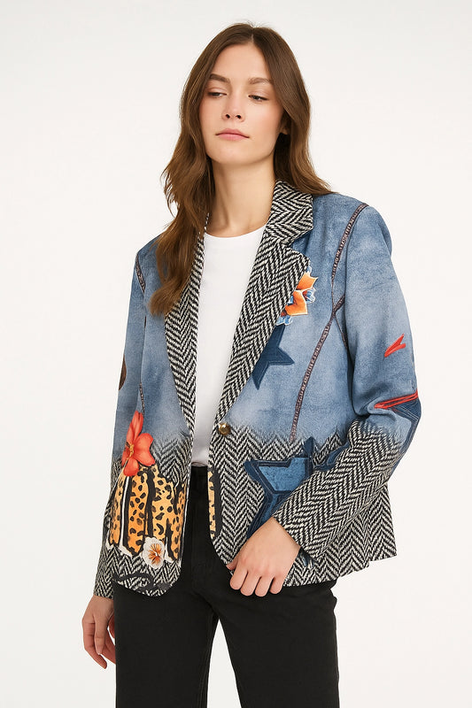 Giacca Denim Patchwork 'Smile More Today'