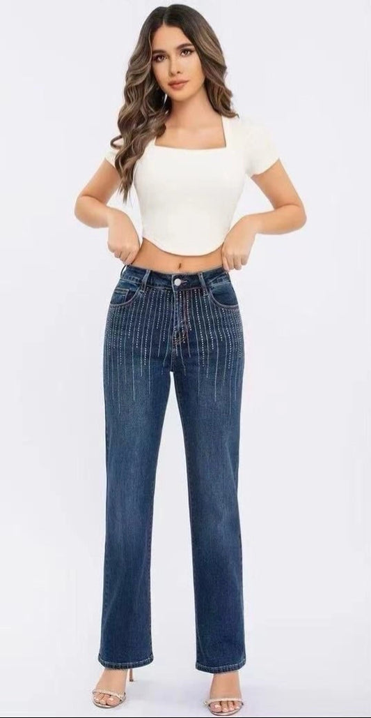 Jeans Straight Leg con Strass - Eleganza e Stile