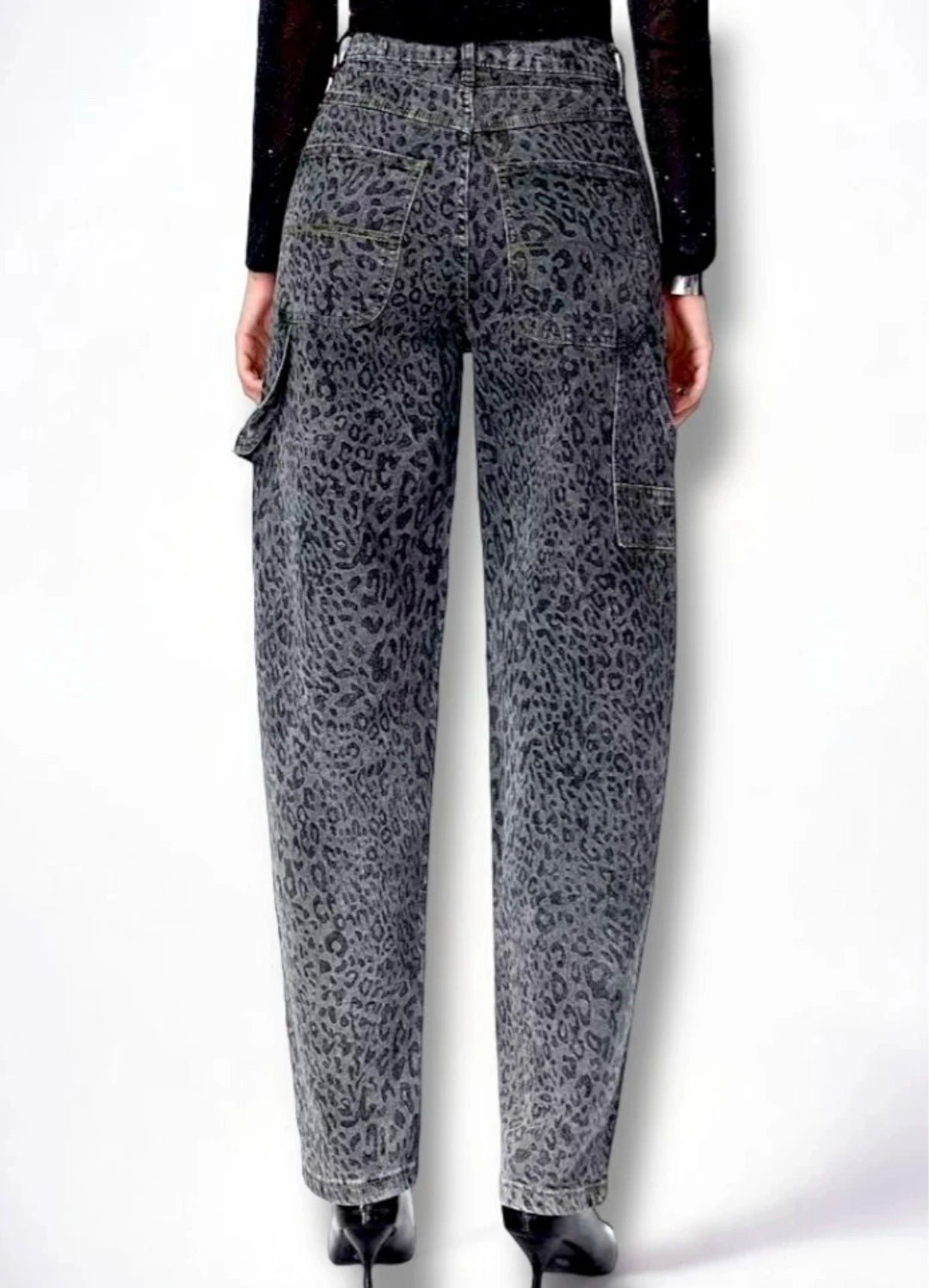 Jeans Glitter Leopard Effetto Strass
