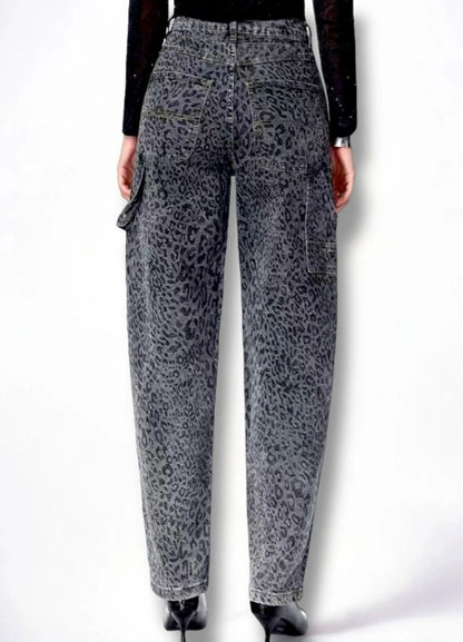 Jeans Glitter Leopard Effetto Strass