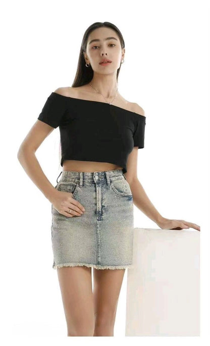 Mini Gonna Denim Sparkle Effetto Vintage