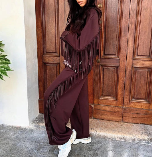 Tuta Bordeaux con Frange - Stile Boho Chic