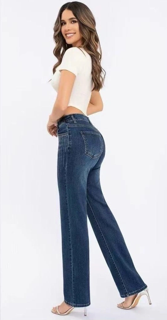 Jeans Straight Leg con Strass - Eleganza e Stile