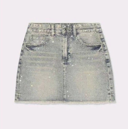 Mini Gonna Denim Sparkle Effetto Vintage