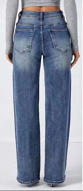 Jeans Wide Leg Blu con Applicazioni Brillanti