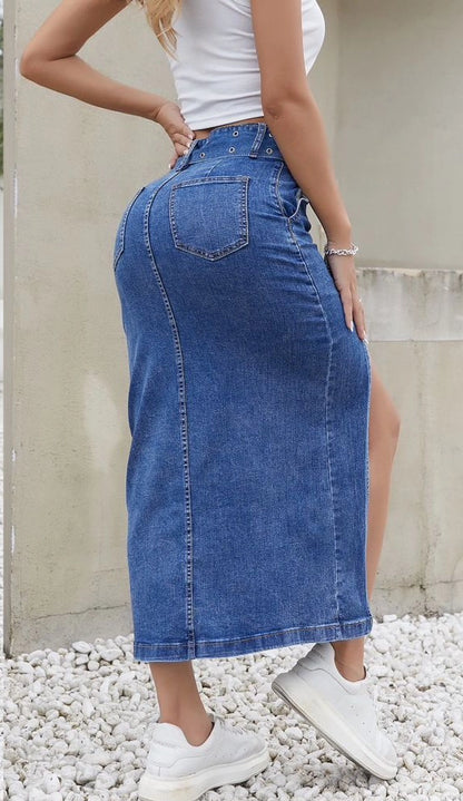 Gonna Lunga in Denim con Spacco Laterale