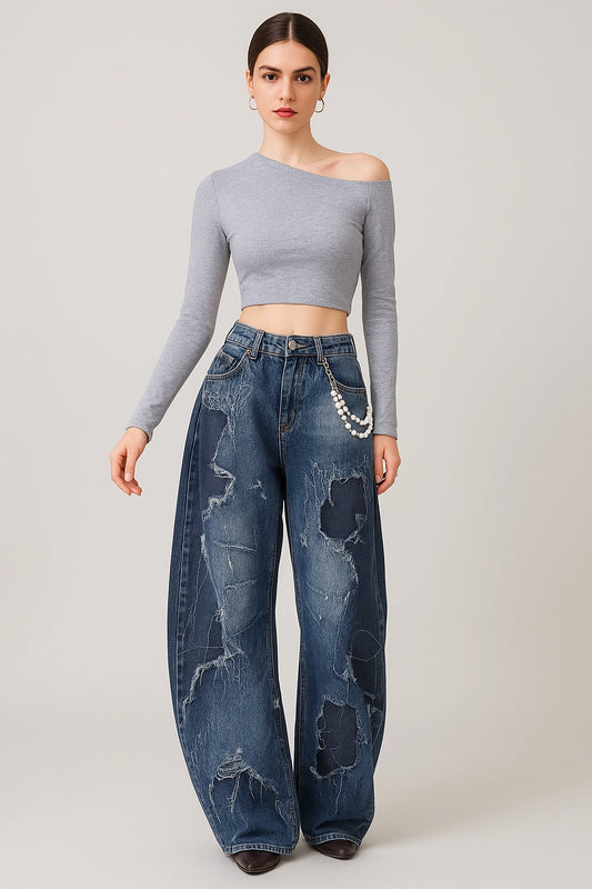 Jeans Baggy Strappati Vintage - Stile Urban Chic